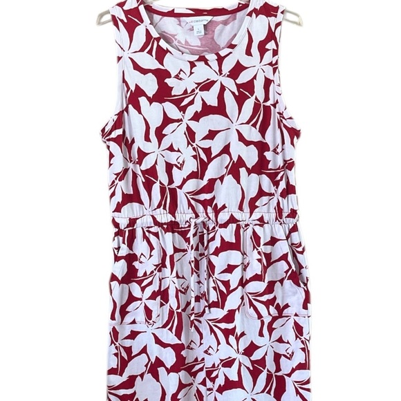 Liz Claiborne Red and White Midi Dress Sleeveless Tie At Waistline Front Pocket - Picture 1 of 9